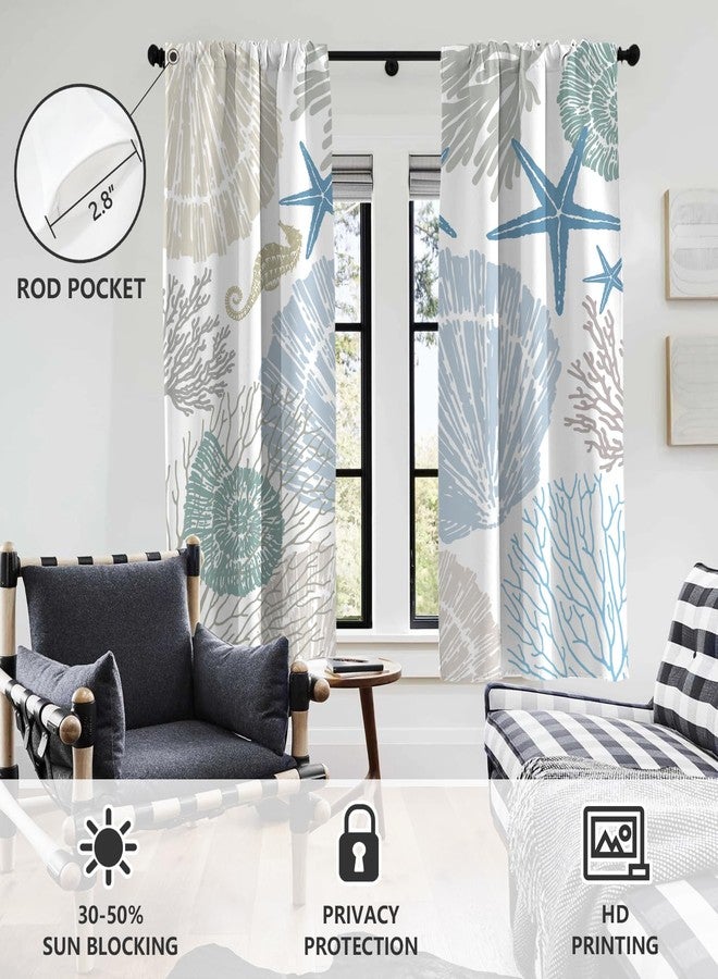AAtter Coastal Window Curtain Nautical Beach Ocean Starfish Seashell Seahorse Conch Tropical Beachy Under The Sea Living Room Bedroom Drapes Treatment Fabric 1 Pair Home Decor, 42" W x 63" L, Modern - Image 3